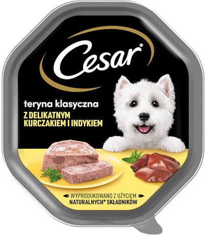 Cesar Klassik-Terrine Nassfutter für ausgewachsene Hunde mit zartem Huhn und Truthahn, Schale 14 x 150g