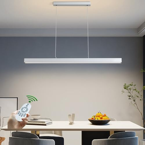 L100cm Lampada a sospensione Cucina Tavolo da pranzo Legno Lampade LED Lampadario Dimmerabile con Telecomando Moderna Lineare Design Sala da pranzo Plafoniera per Soggiorno Ufficio Lampada da Soffitto