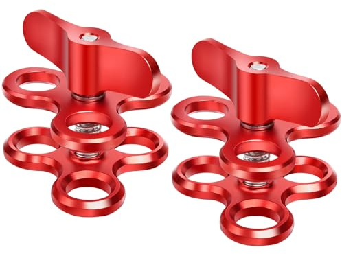 LetonPower 1'' Aluminio Triple Agujero Rótula Abrazadera para Sistema de Bandeja de Brazos de Linterna de Buceo Subacuático, Clip de 360° para Sistema de Brazos de Linterna de Cámara de Acción(2PCS)