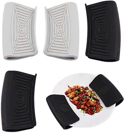 Ansodo 4 Stück Silikongriffe für Töpfe,Silikon Helfen Topflappen Griffhalter,rutschfest Hitzebeständig Topfgriff Klemmgriffe,Silikon Assist Griff für Ofenschalen Küche Kochen Backen,Finger Schützen