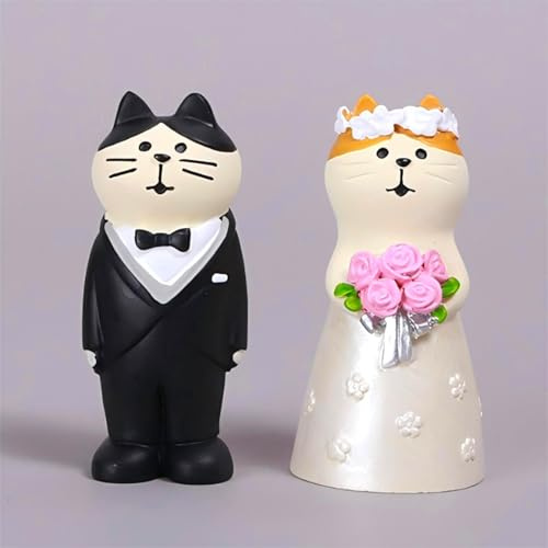 Gwindrise Wedding Cat Figurines Set - Mini Groom and Bride, Adorable Wedding Gifts for Cat Lovers, Anniversary Cake Topper Decoration, Resin Kitty Statues Table Décor