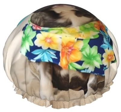 Bonnet de douche réutilisable pour homme et femme - Grand bonnet de douche imperméable et lavable - Bonnet de bain en forme de bouledogue français - Bandeau élastique double couche pour cheveux longs,