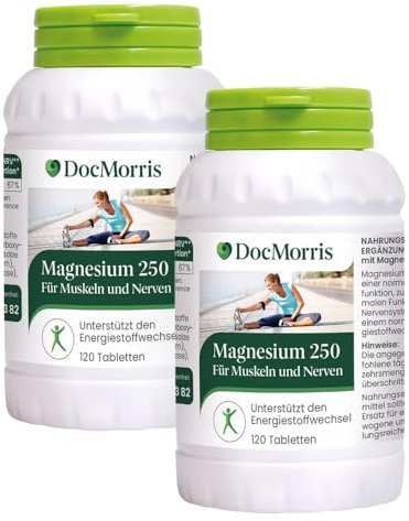 DocMorris Magnesium 250 Duo – 2 x 120 Tabletten – Hochdosiertes Magnesium – Für Muskeln, Nerven & Energiestoffwechsel - Nahrungsergänzungsmittel