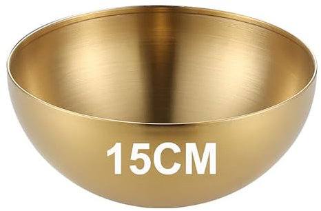 Bhina 1 Piezas Gran Cuenco Coreano Dorado de Acero Inoxidable Ensalada de Gran Capacidad Recipiente de Comida de Cocina Coreano para Ensaladas, Pasta, Sopas, Arroz, Fruta, etc (15cm)