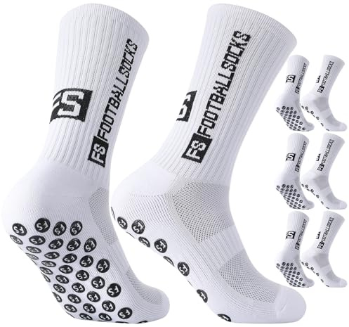 Lot de 3 paires de chaussettes de football 35-39 40-44 45-49 - Chaussettes de football antidérapantes - Respirantes - Antidérapantes - Chaussettes de sport pour homme, femme et enfant