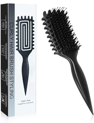 Zikenis Brosse Cheveux Bouclés Unisexe, Brosse Curly Hair avec Manche Ergonomique, pour Démêler et Coiffer, Réduit la Traction et la Séparation des Boucles, pour des Boucles Tendance Définies (Noir)