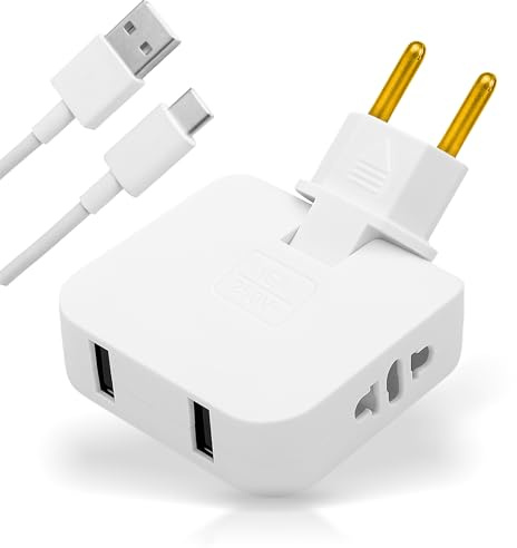 GAEVAZ Extra golvkontakt med flera USB-portar, platt eluttag med 2 USB-portar | perfekt bakom möbler, soffa, säng eller TV, säkert och kompakt vägguttag (2 enheter)