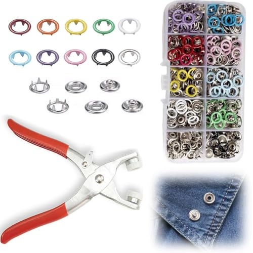 THQAE 100 Sets Pistola Botones de Presion, 9.5mm Corchetes de Presion Metalicos, Corchetes Costura, Snaps Metalicos, Remachadora Botones, Botón a Presión con Alicate de Botones Rapidos