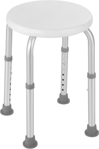 Plus SANTÉ – Tabouret de Douche Lagon | Hauteur réglable 36–55 cm (8 Positions), Assise antidérapante Ø31 cm, Structure Aluminium & Plastique médical, Embouts sécurisés | 1,3 kg | 100 kg