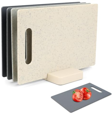 Juego de 4 tablas de cortar con soporte, tablas de desayuno con soporte, tablas de cortar de plástico, juego de tablas de cortar, tabla de cocina, tabla de desayuno, apto para lavavajillas, juego de