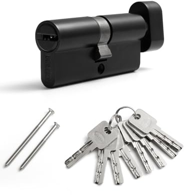 Låscylinder, Profilcylinder 70mm (35T/35), Nyckel cylinderlås med 8 horisontella nycklar, Cylinderlås i zinklegering, Lämplig för de flesta dörrtyper (1, Svart, 35T-35)
