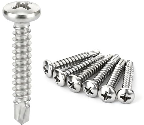 100 viti autoperforanti in acciaio inox M4,2 x 25 mm, viti autoperforanti in metallo viti autofilettanti Torx testa bombata tonda per vassoio acciaio piatto fresa metallo alluminio legno