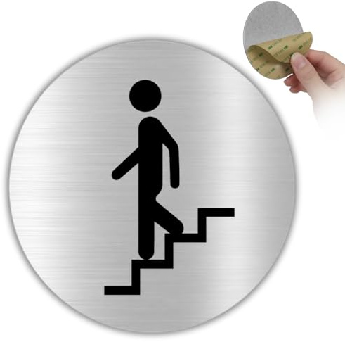 LEIASA | Señal Bajar Escalera - Ø 10 cm - Aluminio - Escaleras Abajo Bajada