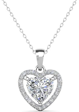 Cate & Chloe Amora 18k White Gold-Plated Heart Pendant Necklace with Simulated Diamond Crystals, Hypoallergenic Jewelry for Women, Giftable Accessory for Her on Christmas, Birthday, and Anniversary