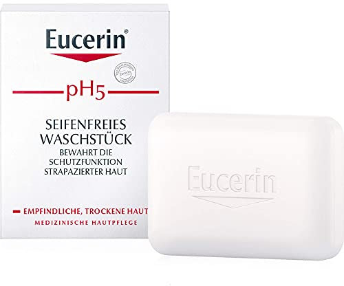 Eucerin pH5 Pane Dermatologico 100 g, Bagnoschiuma solido con Dexpantenolo e senza sapone alcalinico, Sapone mani, viso e corpo per la detersione quotidiana della pelle sensibile e secca
