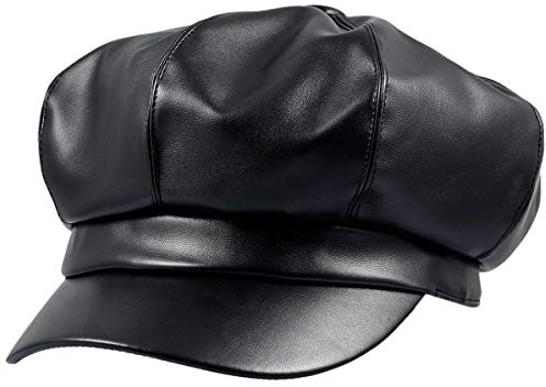 Sportmusies 8 Panels Newsboy Caps for Women, PU Leather Cabbie Painter Hat Gatsby Ivy Beret Cap, Black