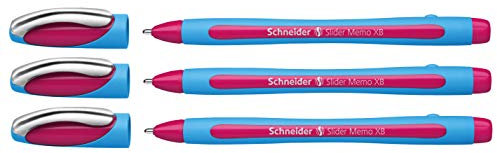 Schneider Slider Memo XB Kugelschreiber (mit Kappe, Strichstärke: XB, Made in Germany) (Pink, 3er)