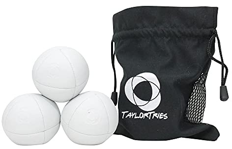 Taylor Tries Signature Pro Series Juggling Balls- Professional 8 Panel Ball with Drawstring Carry Bag - 110 Grams, 67mm - Set of 3 (White)