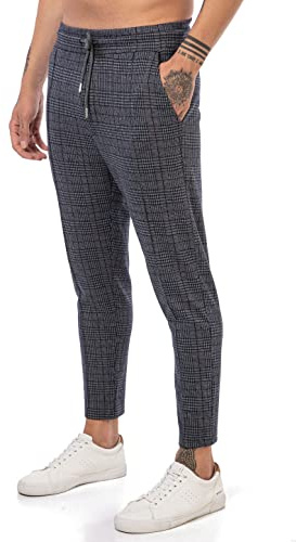 RED BRIDGE Pantalone da Uomo a Quadri con Vita Elastica Casual Blu L