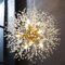 Modern Crystal Dandelion Pendant Lights Ceiling Gold Firework Chandeliers, G9 Lamp Alloy Fixtures With 8 Bulb and 32 Strings Crystal, for Living Room, Bedroom, Dining, Foyer, Bar(Warm light, Gold)
