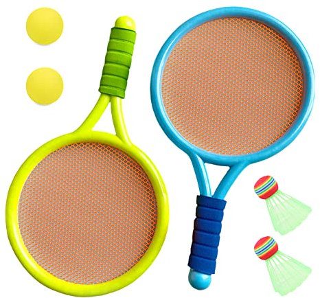 LICHENGTAI Kinder Federballset, 2 Soft Trainingsbälle und 2 Badminton Birdies Kinder Tennisschläger, Badminton Racket Spielzeug Draussen Spielzeug Geschenkset für Kinder ab 3-12 Jahren