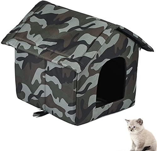 MUYYIKA Refugio impermeable para gatos al aire libre, plegable, cálido, para invierno, para perros, casa de mascotas Oxford