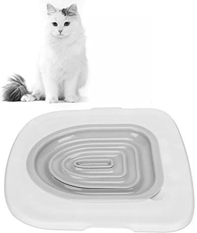 Cat Toilet Training System, Professionell Lär Katt Att Använda Toalett Cat Toalett Training Kit Universal återanvändbar Kitty Toalettränare Urinal Sits med Design blå Bricka (Vit bricka, 1 grå innerstöd)