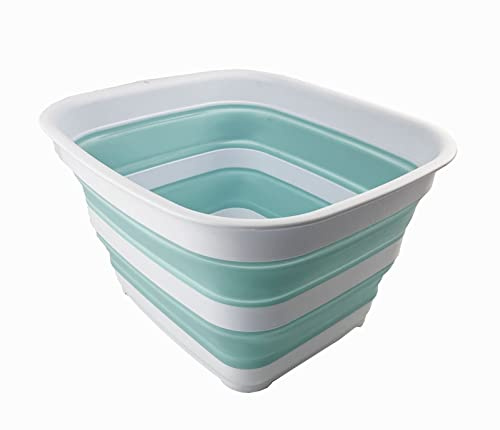 SAMMART 15L (3.9 gallons) Collapsible Plastic Washing Tub - Foldable Washtub - Portable Washing Basin - Space Saving Easy Storage (White/Lake Green)