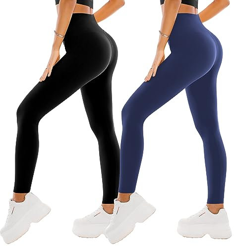 SINOPHANT 2er Pack Leggings Damen High Waist - Sportleggins Elastisch Yogahose Blickdicht Fitness Gym Yoga(2 Schwarz/Schwarzblau,L-XL)