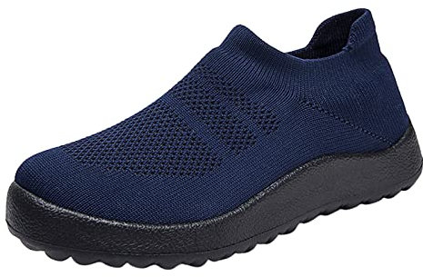Damenschuhe 44 Damen Jack Schuhe Mode Frühling und Sommer Damen Sportschuhe flacher Boden leicht Slip On Fly gewebtes Mesh atmungsaktiv bequem einfarbig lässiger Stil Aigner Schuhe (Dark Blue, 40)
