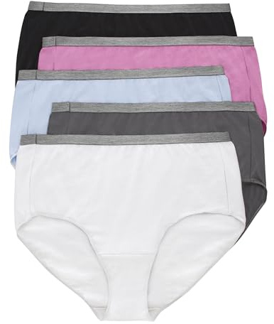 Hanes Women's Brief Underwear, Stretch Brief Panties for Women, Tag-Free Underwear, 5-Pack
