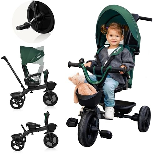 LIONELO Kori 2in1 Pushchair Three wheeler for Kids from 18 months to 5 years up to 25 kg Tricycle/Stroller Bike with Parent steering control, 360-deg swivel seat Harness Canopy Bucket Bag Cup Holder