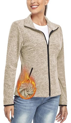 Soneven Chaqueta Polar para Mujer, Chaqueta Polar de Manga Larga, Ligera, con Cremallera Completa, cálida para Invierno, para Senderismo, Exteriores, Correr, Esquiar,Pero,L