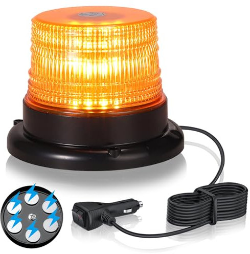 eSynic Magnetic Rotating Flashing Beacon Light 40 LEDs Round 12V/24V Roof Strobe Lights IP65 Waterproof Amber Emergency Warning Light with 7 Flash Modes&5m Power Cable for Vehicles Car Van Truck etc