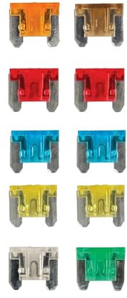 Tek Automotive 10 Pack Mini Blade Fuses - Assorted Low Profile Car Fuse Kit with Zinc Design - 5A to 30A for Automotive and Motorcycle