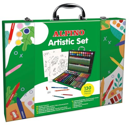 Alpino - Maletín Artístico 130 Piezas | Set Completo para Artistas | Incluye Ceritas, Lápices de Colores, Acuarelas, Pinturas Acrílicas, Rotuladores Doble Punta y Más