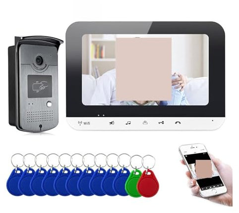Wireless Video Doorbell Camera, Wired 7 Inch Screen Video Door Phone Intercom Entry System 1 Monitor Support TF Card Record 1 RFID Doorbell HD Camera for Home Security(1Cam V 1LCD Not TF)