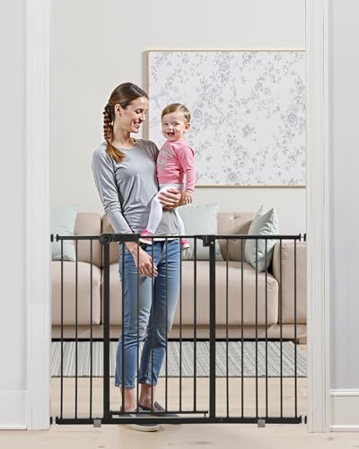VEVOR Cancelletto per Bambini o Animali Domestici, Larghezza Regolabile da 65 a 121,9 cm, Cancelletto Alto 914 mm, Kit di Montaggio a Pressione, Tazze da Parete per Scale Porte, Nero
