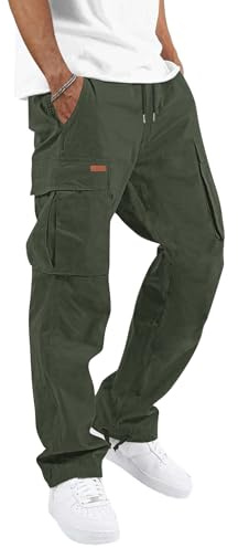 TARAINYA Pantalon Cargo Homme Coton Sergé Long | 97%Coton,3%élasthanne;Coupe Ample;Taille élastiquée Avec cordon De Serrage;2 Poches Latérales à Bouton-pression