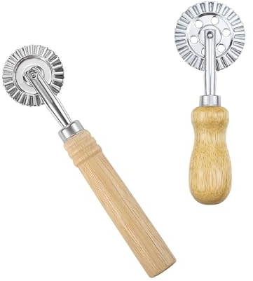 HASLED Roulette à Pâtisserie Professionnelle - Set de 2 Pièces (16cm et 14cm) - Poignée en Chêne - Pour Pizza, Pâtes et Biscuits