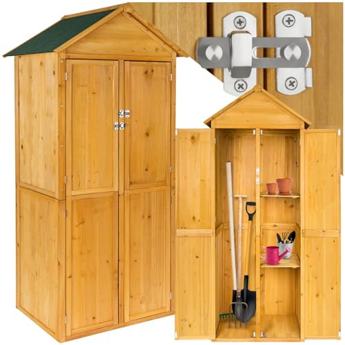 tectake® Holz Gartenschrank, Outdoor Schrank wetterfest, 80,5 x 60 x 213,5 cm, Geräteschrank mit 2 Regal Böden, Terrassenschrank, Balkonschrank, Gerätehaus, Garten Möbel