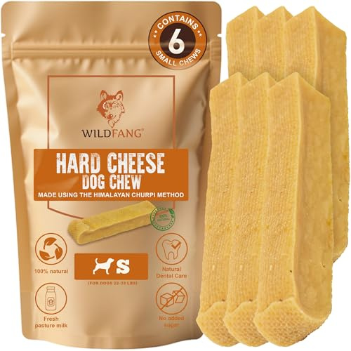 Wildfang® Yak-tugg, Liten för hundar 10–15 kg – Dentaltugg, hårdhet som Himalayansk yakost, Churpi-ostpinnar, hundgodis & träningsgodis för valpar, Ca 40 g, 6-pack