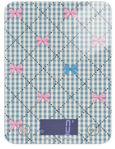 Pink Blue Bow Check Espresso Piccola bilancia alimentare 12 lb/5 g, 5 kg/5 g Bilancia da cucina per uso domestico con 4 unità per (utente) (utente) pesa para comida