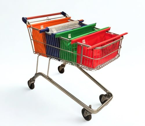 Trolley Bags for Shopping Trolley, Pack of 4 Express vibe Bags with cool bag for Shallow Trolleys, Replace Carrier Bags, Heavy Duty Reusable Fabric Foldable Bag for Grocery Food Shopping