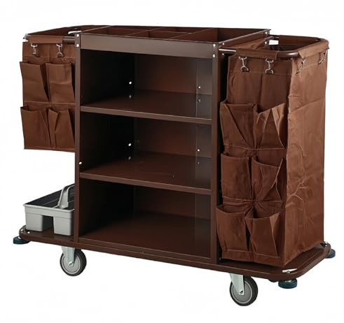 Carrello per Hotel, Carrello per Pulizie, Carrello da Pulizia con Ruote, per Personale delle Pulizie, Addetto alle Pulizie, Custode, Manutenzione