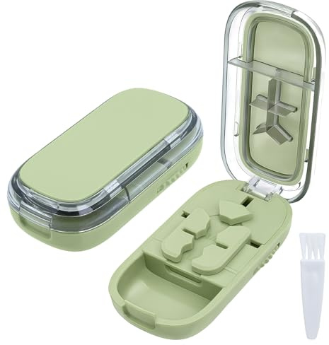 Pill Cutter, Adjustable Pill Splitter Portable 1/2 1/3 1/4 Tablet Cutter for Pills Precise Tablet Splitter for Small Large Pills Cutting & Storage 2-in- 1 Tablet Pill Dispenser for Travel (Mint Green)