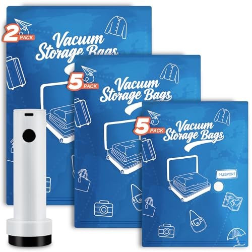 Hifree Travel Vacuum Storage Bags, with Cordless Pump, 12Pcs, S/M/L