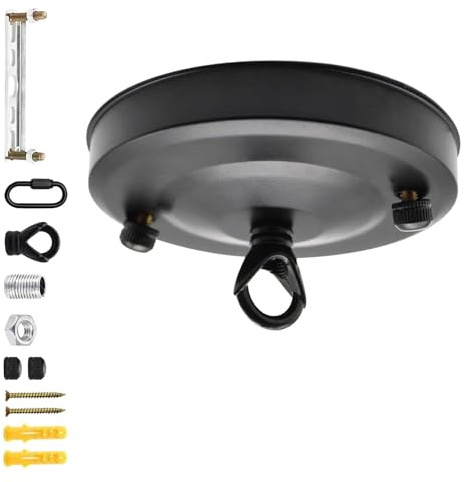 XBAIPIN Soporte para Lámpara de Techo con Rosetón de 1 Agujero – Incluye Ganchos y Placa para Colgar, Ideal para Decorar o Instalar Lámparas