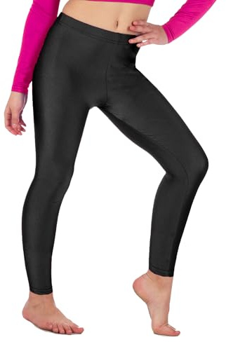 Re Tech UK Barn flickor leggings gymnastik dans neon fotlös balett stretch elastiska barn lycra tights sport svart marinblå röd + fler färger, Svart, 11-12 År