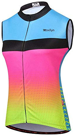 Moxilyn Maillots de Cyclisme Femme sans Manches Montagne Vêtements de Vélo Gilet Vêtements Cyclisme Maillot Vélo VTT Jersey MTB T-Shirts Bande réfléchissante Respirante et à séchage Rapide